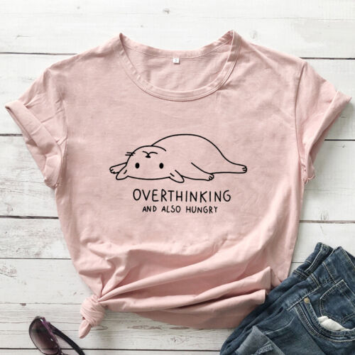 Overthinking And Also Hungry T-shirt Funny Women Graphic Cat Mom Gift Tees Tops