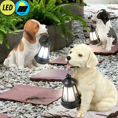 3x LED Solar Leuchten Hunde Welpen Außen Beleuchtungen Garten Dekoration Laterne