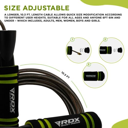 RDX Skipping Rope MMA Boxing Adjustable 10.3FT Fitness HIIT Steel Jump Cables