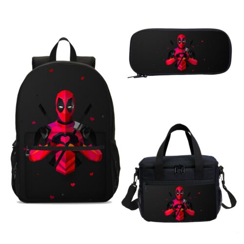 Deadpool DC Marvel kids Backpack Set Schoolbag Insulated Lunch Bag Pen Case Lot