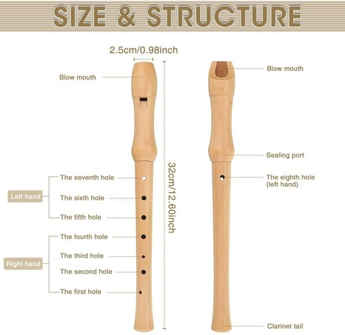 Holzblockflöte Flöte aus Holz Kinder/&Anfänger deutsche Griffweise Reinigsbürste