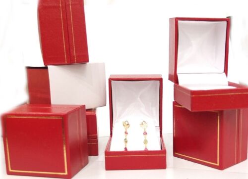 1//2 dozen Red Leatherette Single EARRING Jewelry Box with Gold Trim
