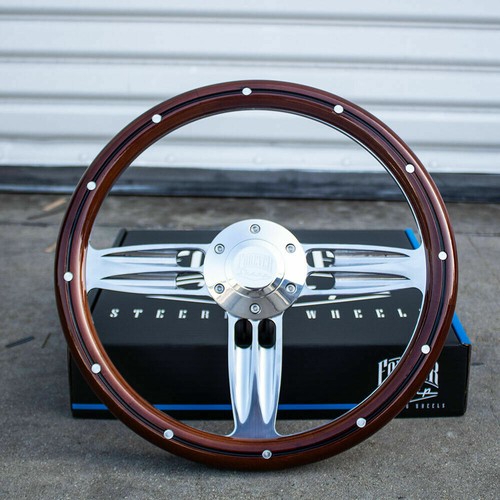 14/" Inch Polished /& Wood Steering Wheel with Billet Horn 6 Hole C10 Camaro