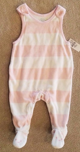 NEW-PLACE-3-6-MONTH-PINK-WHITE-STRIPED-VELOUR-OVERALLS-ADORABLE