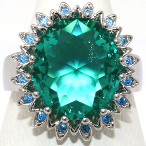 Gorgeous Oval Green Aquamarine Ring Women Wedding Jewelry White Gold Plated