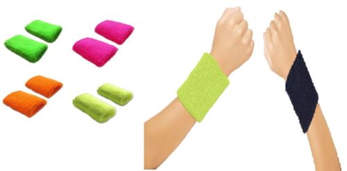 Gym Exercise Sports Neon Sweat Headband Wristbands 80's Fancy Dress Accessories 