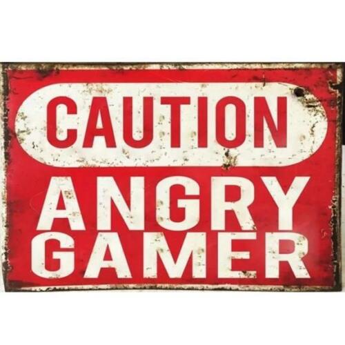 Metal Plate Sign Warn Caution Beware Angry Gamer Tin Wall Cave Home Decor Door 