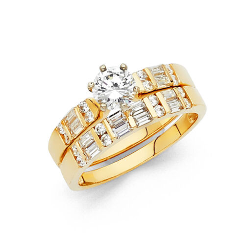 14k Yellow Gold 1 Ct Round Baguette Diamond Engagement Wedding Ring ONLY 