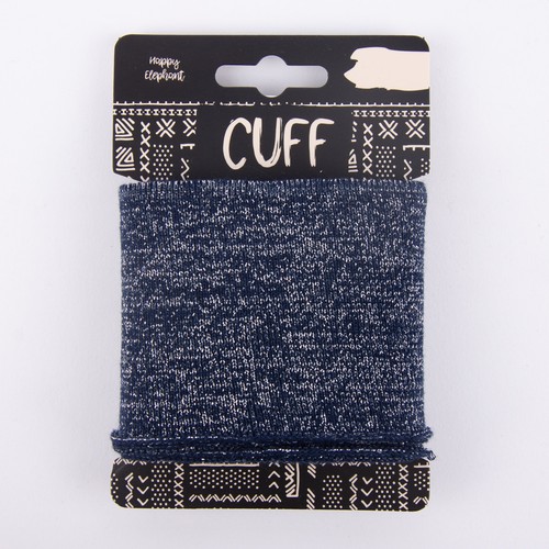 Cuff Bündchen Fertigbündchen Glitzer dunkelblau silberfarbig 7x110cm