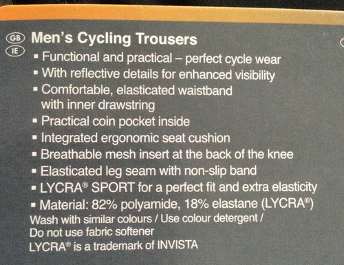 Crivit Men/'s Cycling Shorts//Trousers Black L XL Shorts or 3//4 Length