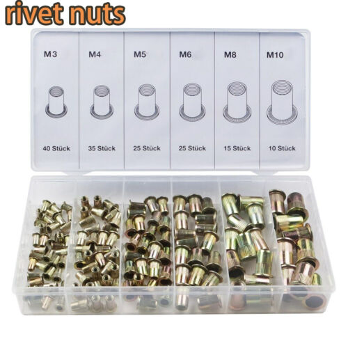 150-300X Rivet Nut Kit Zinc Steel Rivnut Insert Nutsert Open End Threaded M3-M10