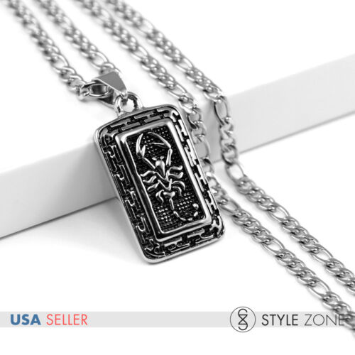 Men's Stainless Steel NK Link Chain Necklace w Cool Scorpion Dog Tag Pendant P27 