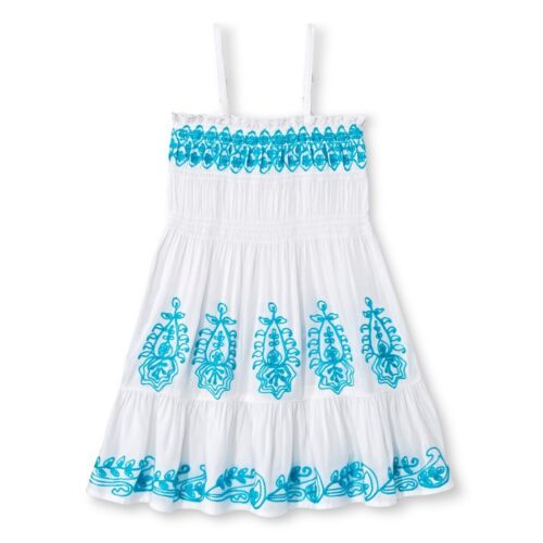 U-Knit Toddler Girls Blue Embroidered White Dress 4T Size 3T