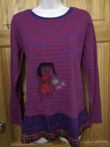 CAMOMILLA Women Ladies Red Purple Cotton T-shirt Girls PJ Top Blouse UK 14/16 44 