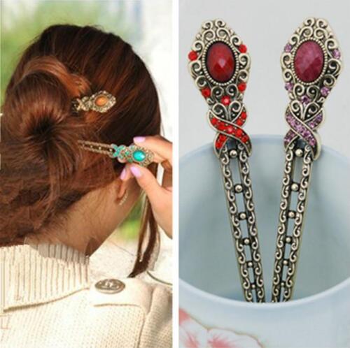 New Women Metal Rhinestone Handmade Hair Stick Hair Chopsticks Hairpin Pin WL 