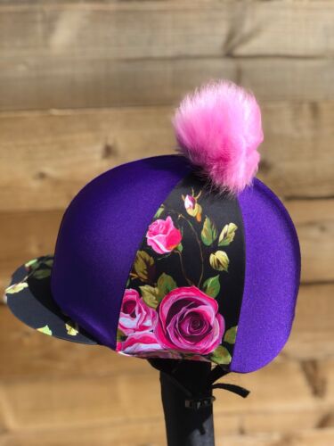 Riding hat silk fur Pom purple rose