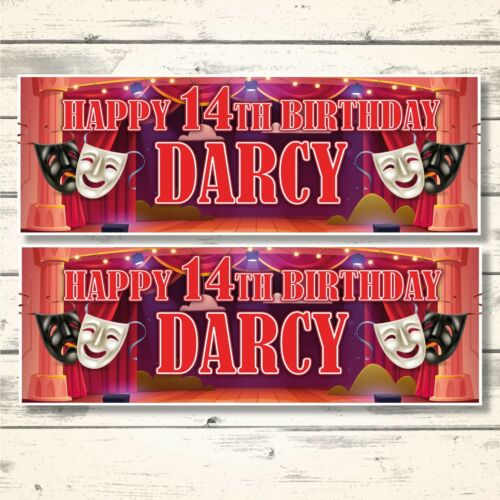 2 DESIGNS AVAIL 2 PERSONALISED MUSICAL THEATRE BIRTHDAY BANNERS ANY NAME/AGE 
