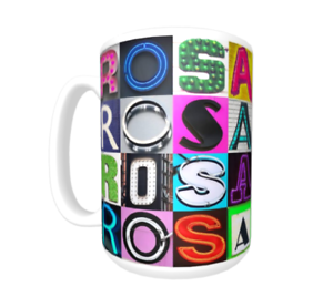 Cup featuring the name in photos of sign letters Details about   ROSA Coffee Mug 