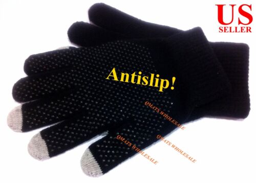 1/3/6 Pair ANTI SLIP BLACK Magic Touch Screen Knit Gloves Winter Warm Text Phone 