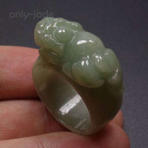 Certifié Grade A 100/% naturel vert jadeite jade ring Pixiu 20.2 mm//Taille 10.5