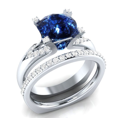 Certified 3.16Ct Blue Round Cut Diamond Engagement Wedding Ring 14K White Gold