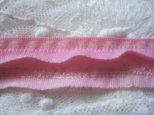 VINTAGE FRENCH PINK RIBBON WITH GOLD METAL ACCENTS   1 YARD