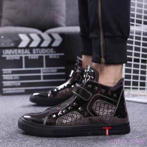 British Mens Pointy Toe Rivets High Top Boards Sneakers Leather Punk Shoes 2019 