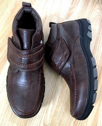 WIDE Men Fur Lined Orthopedic Diabetic Brown Touch Fasten Walk Boots Shoe Size 