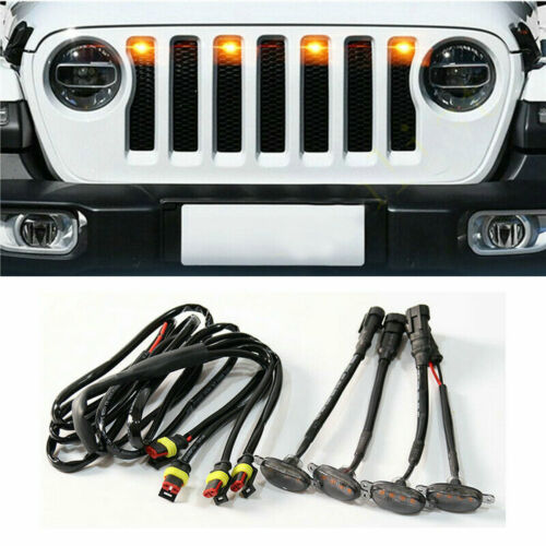 4×Pc For Jeep Gladiator Front Grille LED Light Raptor Grill Trim Cover 2020-2021 