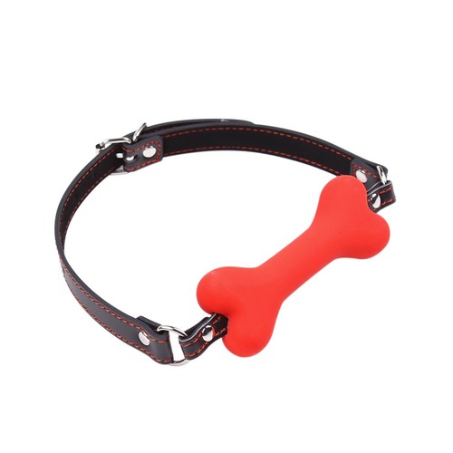 20mm Cute Harness Mouth Silicone Dog Bone Solid Leather Ball Gag Soft Mouth Plug