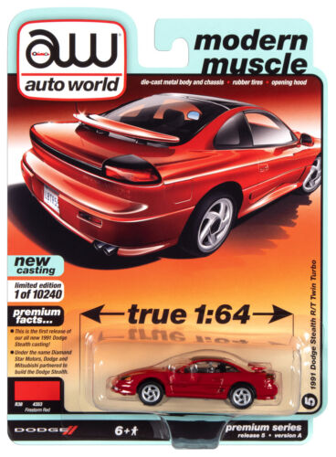A Rel 5 Auto World 1991 Dodge Stealth RT Twin Turbo Modern Muscle 1:64 VS