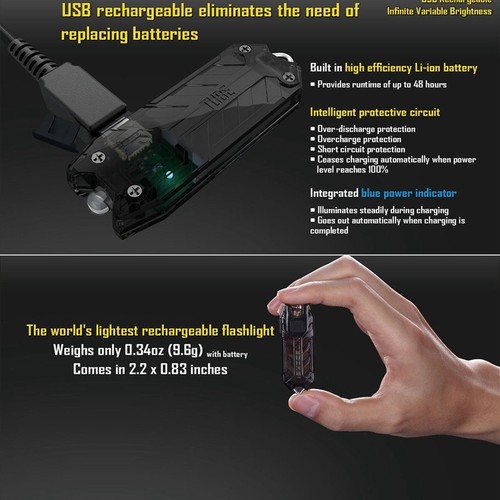 1X NITECORE 45 Lumens Usb Rechargeable Mini Keychain Led Flashlight Edc Torch P1