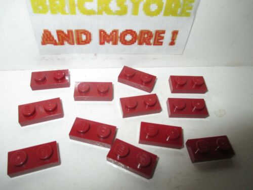 Lego 12x Plate Plaque 1x2 2x1 3023 Dark Red/Rouge/Rot 