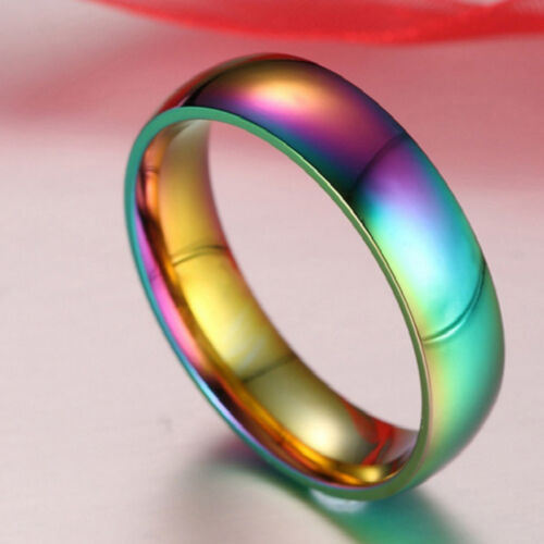 Regenbogen@Titanium Stahl Finger Ringe Männer Frauen Engagement Hochzeit Ba sp 