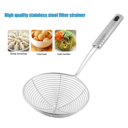 New Kitchen Skimmer Oval Fine Mesh Stainless Steel Food Oil Pot Strainer Ladle