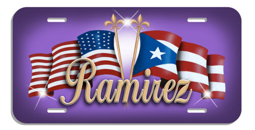 USA Puerto Rico Unity Flags Auto License Plate Personalize Gifts Many Colors