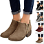 Womens Chunky Heels Ankle Boots Round Toe Casual Warm Simple Booties Daily Shoes 
