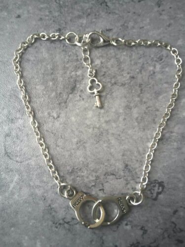 Tibetan Silver Freedom Handcuffs /& Key Silver Plated Chain Anklet 9.5/" BDSM