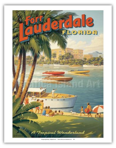 Fort Lauderdale Florida Kerne Erickson Vintage Style World Travel Fine Art Print 
