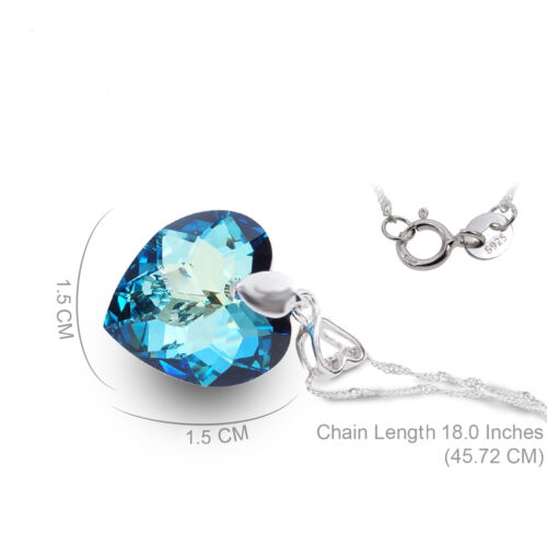 Blue Crystal CZ Heart Pendant 925 Sterling Silver Clavicle Wave Chain Necklace 
