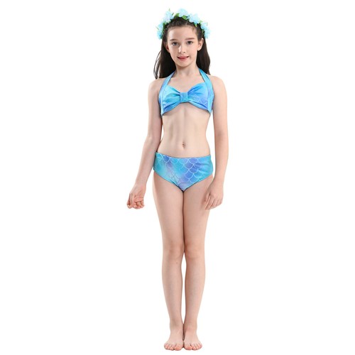Swimmable Mermaid Tail Monofin Mono Fins Girls Kids Bikini Set Swimming Costume