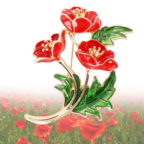 Poppy Flower Brooch Pin Crystal Enamel Badges 2019 Red Broach Collection Day HM 