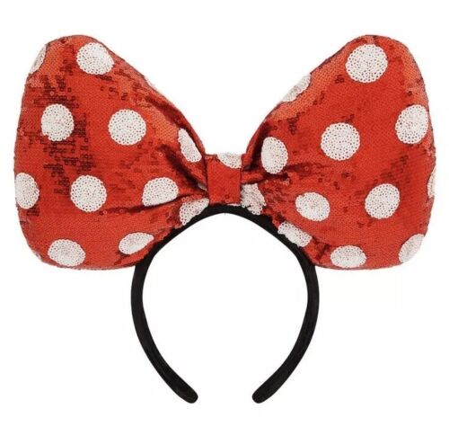 Disney Parks Minnie Mouse Large Polka Red Bow Sequin Ears Headband