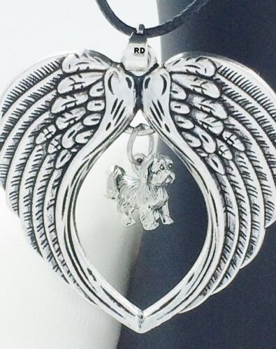 Shih Tzu Puppy Dog  Lovers Angel Wings Memory Leather Necklace