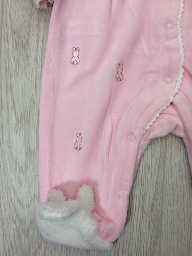 Baby Girls Romany Spanish Pink Baby Gro with Bunny Rabbit Babygro Sleepsuit *