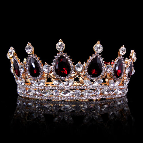 5cm High Ruby Red Sparkling Crystal Gold King Crown Wedding Prom Party Pageant 
