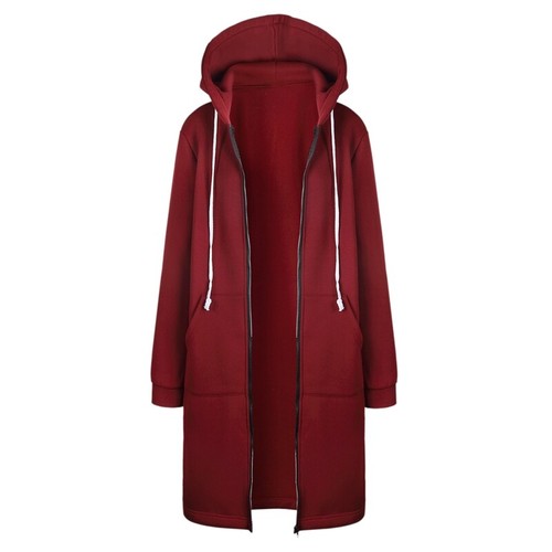 Donna Moda Autunno Inverno Zip Lungo Cappotto Giacca con Cappuccio Donna Ca R6F2