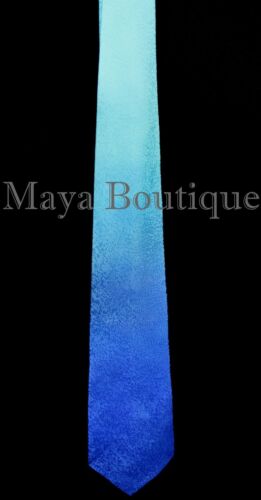 Silk Neck Tie Hand Dyed Blue Turquoise Ombre Maya Matazaro Art to wear