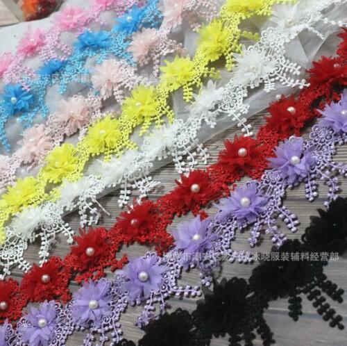 1 Yard chiffon Organza lace flower pearl lace  DIY trim wedding dress decoration 