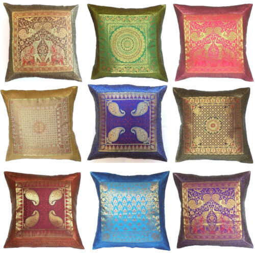 Large Zip Cushion Cover 24x24" 60cm Indian Silk Brocade Animal Birds Tapestry 